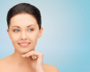 beautiful woman touching her face